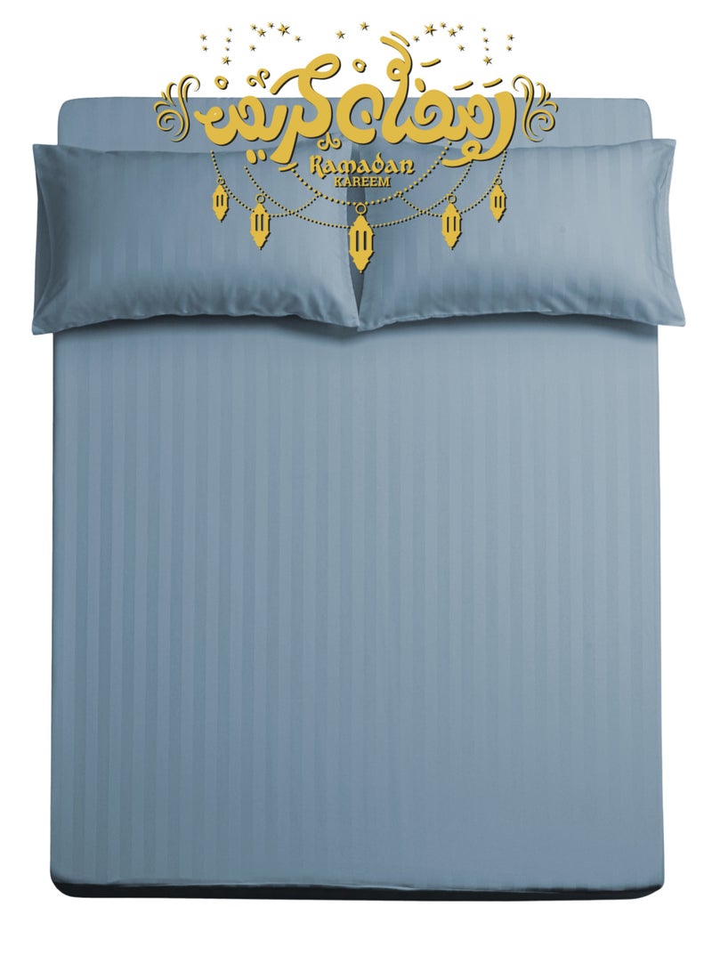 Master Home Textile طقم ملاءات كينج ميكروفايبر، ملاءة مثبتة بمطاط 200x200+35 سم، مقاس كينج 3 قطع، تصميم خطوط فندقية - Image 1